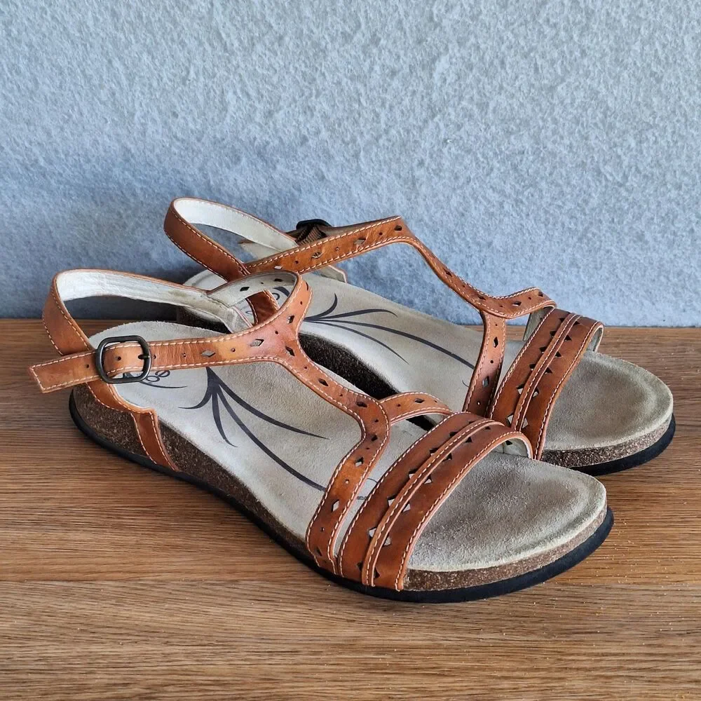 ABEO Basha Sandals Women 9 N Brown Leather Wedge Slingback Comfort Shoes Walking